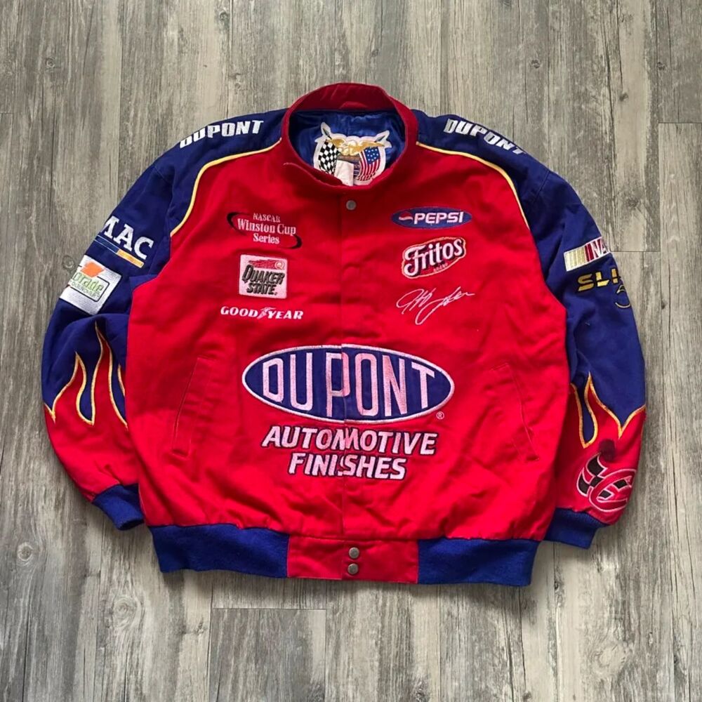 Vintag Jeff Hamilton Racing Jeff Gordon Dupont Nascar Flames Jacket Size Large